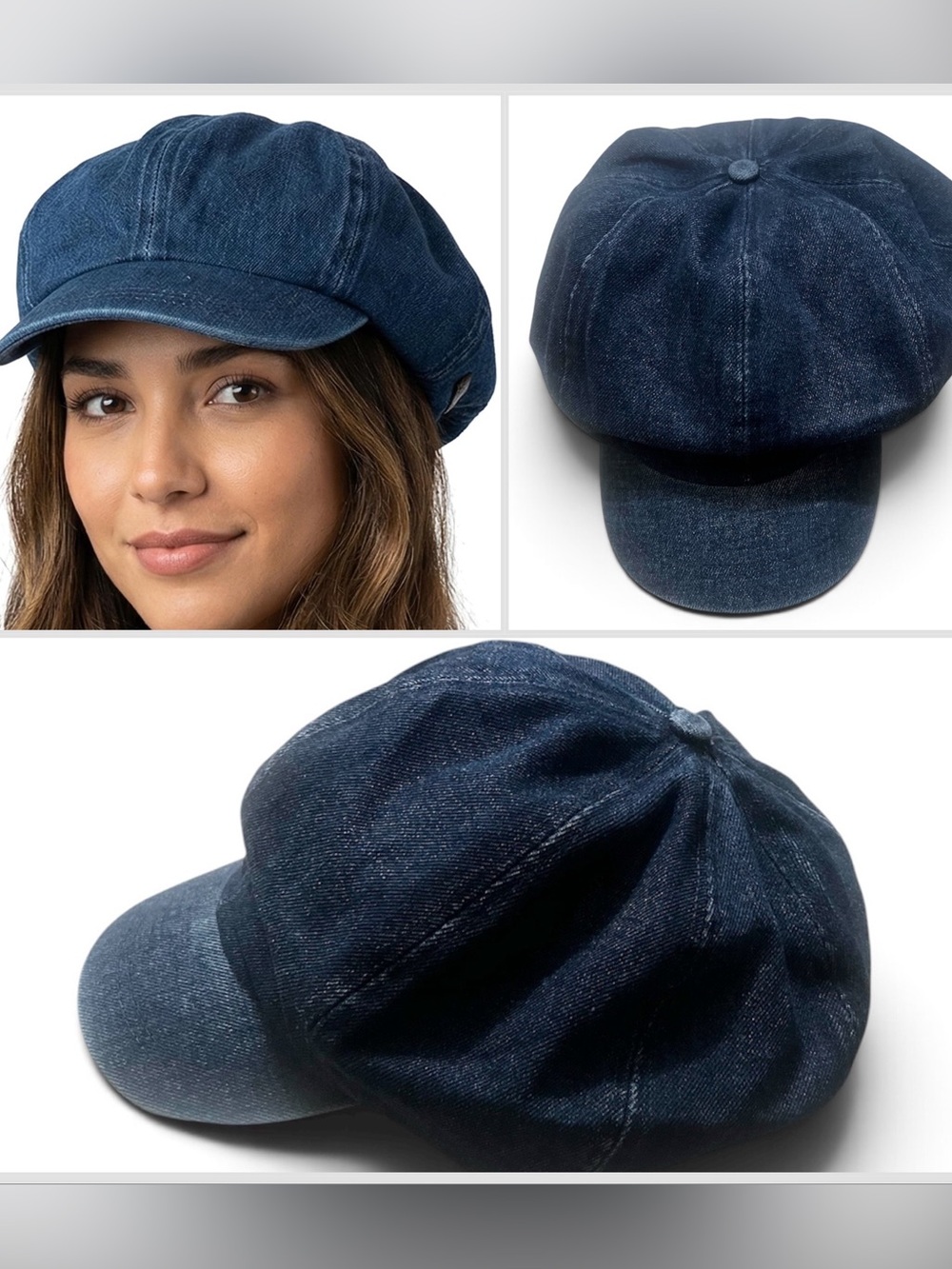 Dark Blue Denim Newsboy Cap